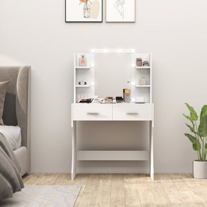 Make-uptafel – Make-up tafel – Make-up meubel – Beauty tafel – Schminktisch – Wit design – Dimbare LED-verlichting – Ruime opberglades