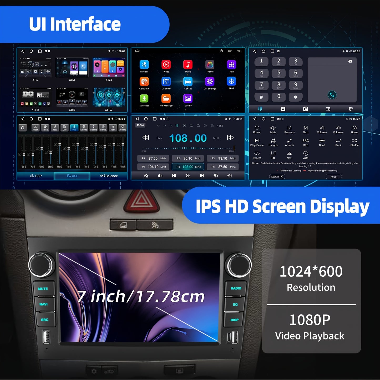 Android 15 Autoradio – 2 DIN Radio – Multimedia Speler – Car Stereo – Navigatiesysteem – 7 Inch HD Touchscreen – 4GB RAM + 64GB Opslag – Apple CarPlay & Android Auto – Draadloze Connectiviteit