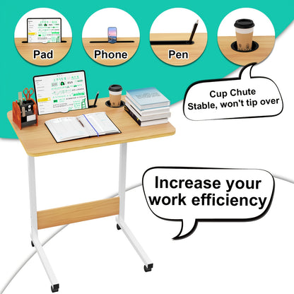 Verstelbaar Klein Bureau op Wieltjes – Laptop- en Computer Tafel 60x40 cm – Multifunctioneel Bijzettafeltje voor Bed, Woonkamer of Kantoor, Bruin