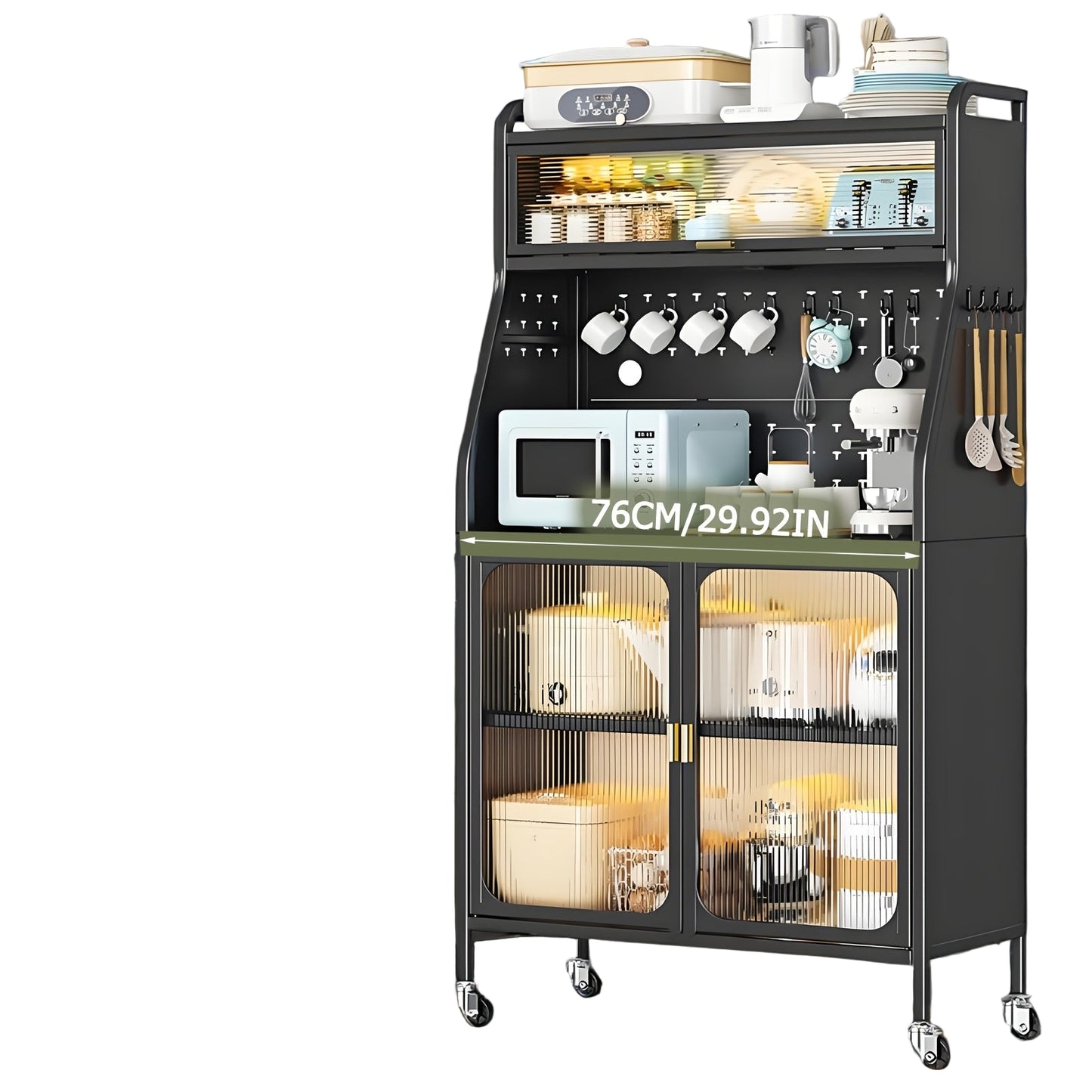Keukenkast – Keukenbuffet – Opbergkast – Keukenrek – Staande Kast – 5 Lagen Met Verstelbare Planken – Inclusief Werkblad – Metaal – 76x36x160 cm – Modern Design