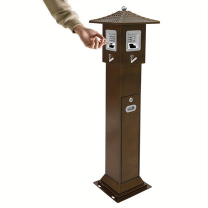 Standing Cigarette Butt Disposal Bin with Ashtray - Heavy-Duty Iron Construction, Windproof & Weatherproof Outdoor/Indoor Automatic Ash Dispenser, Large Capacity Cigarette Butt Dispenser with One-Touch Operation, Battery-Free