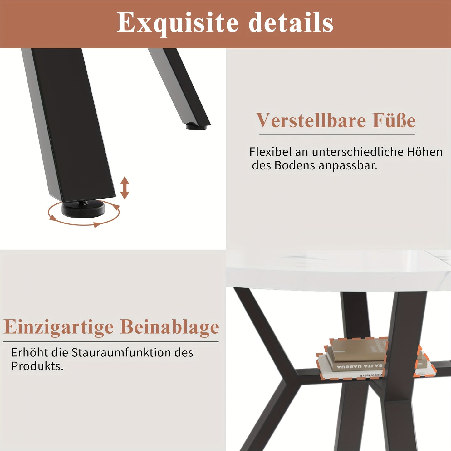 Eettafel – Ronde Tafel – Keukentafel – Eetkamertafel – Koffietafel – Marmer-look Blad – Zwart Metalen X-onderstel – Diameter 100 cm – Modern Minimalistisch Design