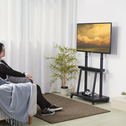 TV Meubel Mobiel – TV standaard – TV trolley – verrijdbare TV-stand – Mobiele TV-houder – Verstelbare Hoogte 32-80 Inch – Draagkracht 65 kg Met Metalen Planken