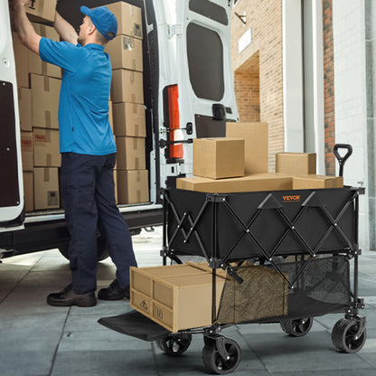 Opbergwagen – Bolderkar – Transportwagen – Vouwwagen – Trolley – Dubbele Laag – Stevig Gepoedercoat IJzer – Grote Opbergruimte 304L – All-Terrain Banden Zwart