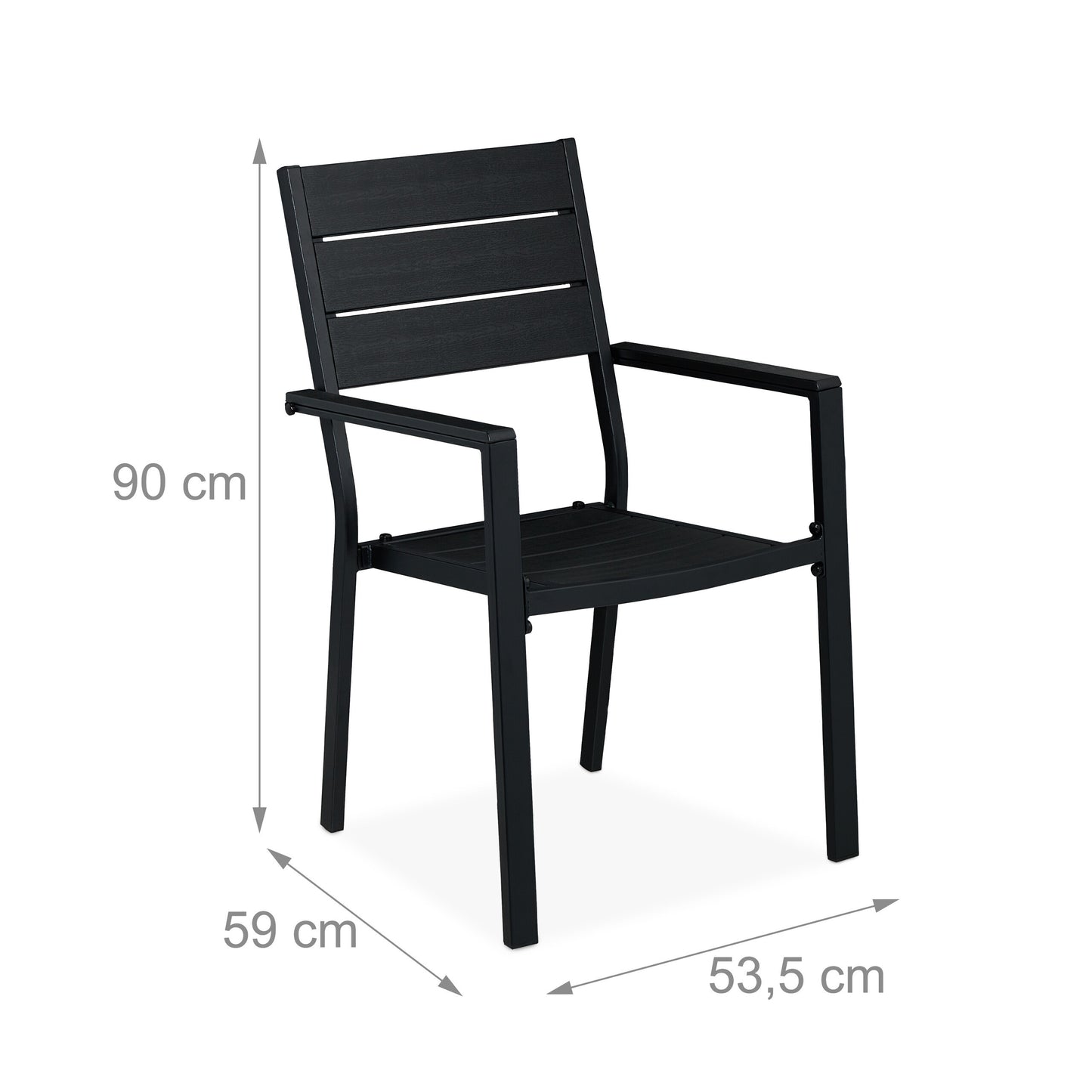 Tuinstoelen – Buitensstoel – Balkonstoel – Terrasstoel – Tuinmeubelstoel – Set Van 4 – Zwart Met Houtlook – Weerbestendig Staal En HDPE