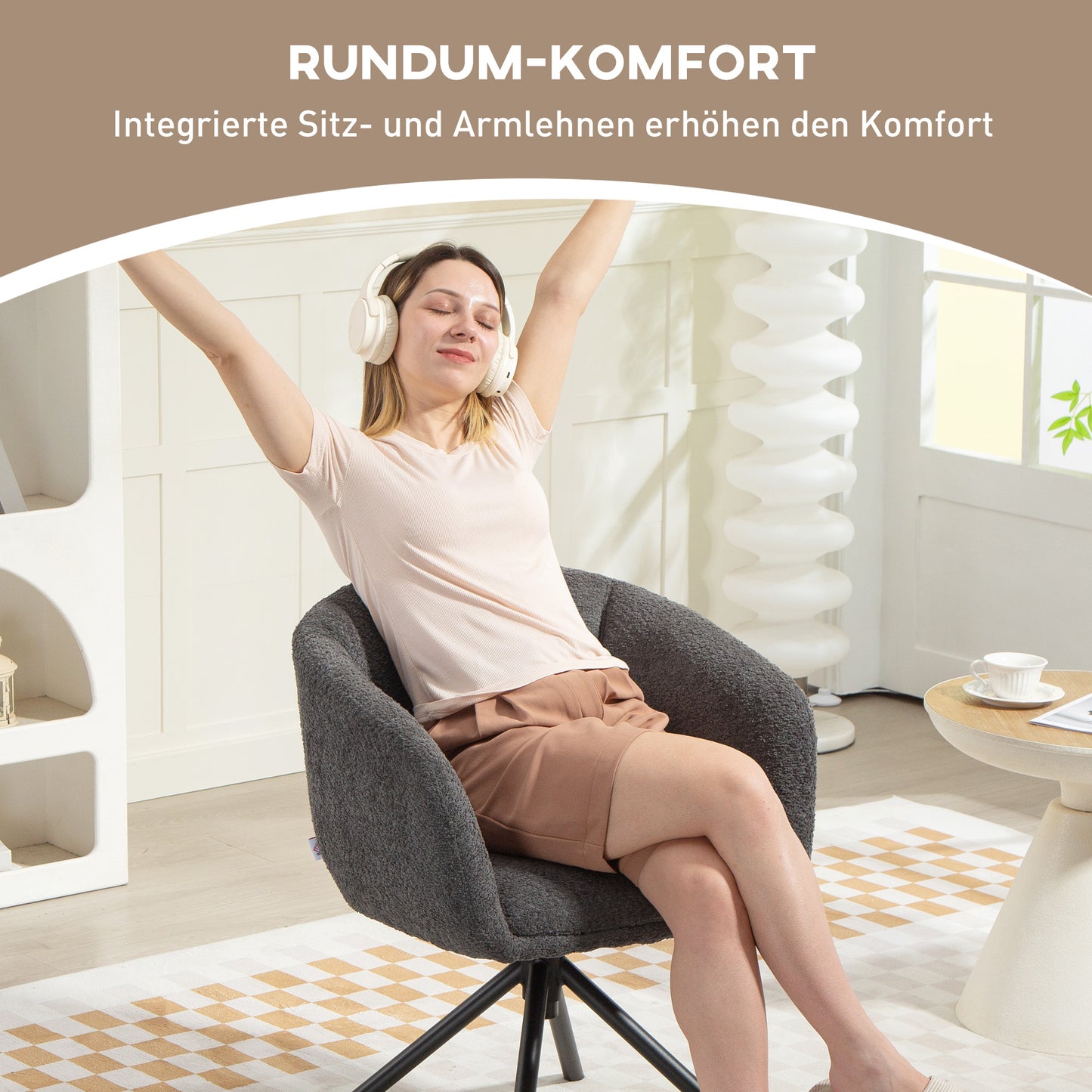 Draaifauteuil – Fauteuil – Zetel – Relaxstoel – Draaistoel – Donkergrijs – Comfortabele Zitting – Draagvermogen 120 kg