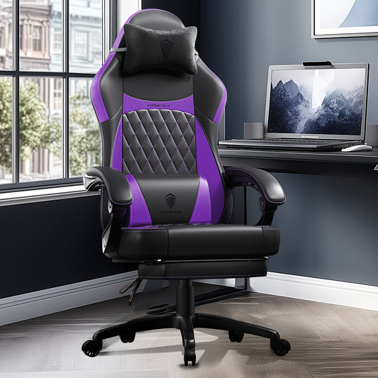 Ergonomic gaming chair with pocket spring cushion and lumbar support - High-back office chair with adjustable footrest, supports up to 136.08 KG, available in stylish black and other colors, for the ultimate in comfort