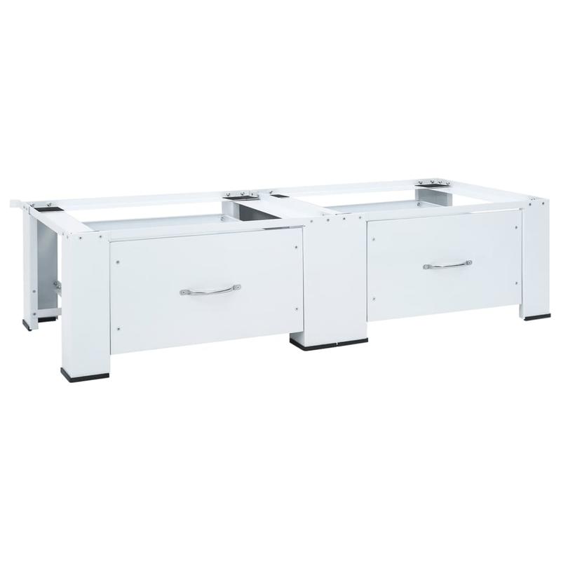 Wasmachine- en Drogerstandaard – Wasmachine Steun – Drogerverhoger – Wasautomaat Onderstel – Laundry Organizer – Stevig Stalen Frame – 2 Opbergladen – Antislipvoetjes – 200 kg Draagvermogen – Wit