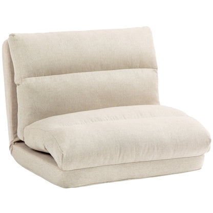 Vloerstol – Vloerstolletje – Inklapbare Zitstoel – Relaxstoel – Vloerbed – Verstelbare Rugleuning 6-standen – Dikke Comfortabele Kussenlaag – Beige Linnenlook