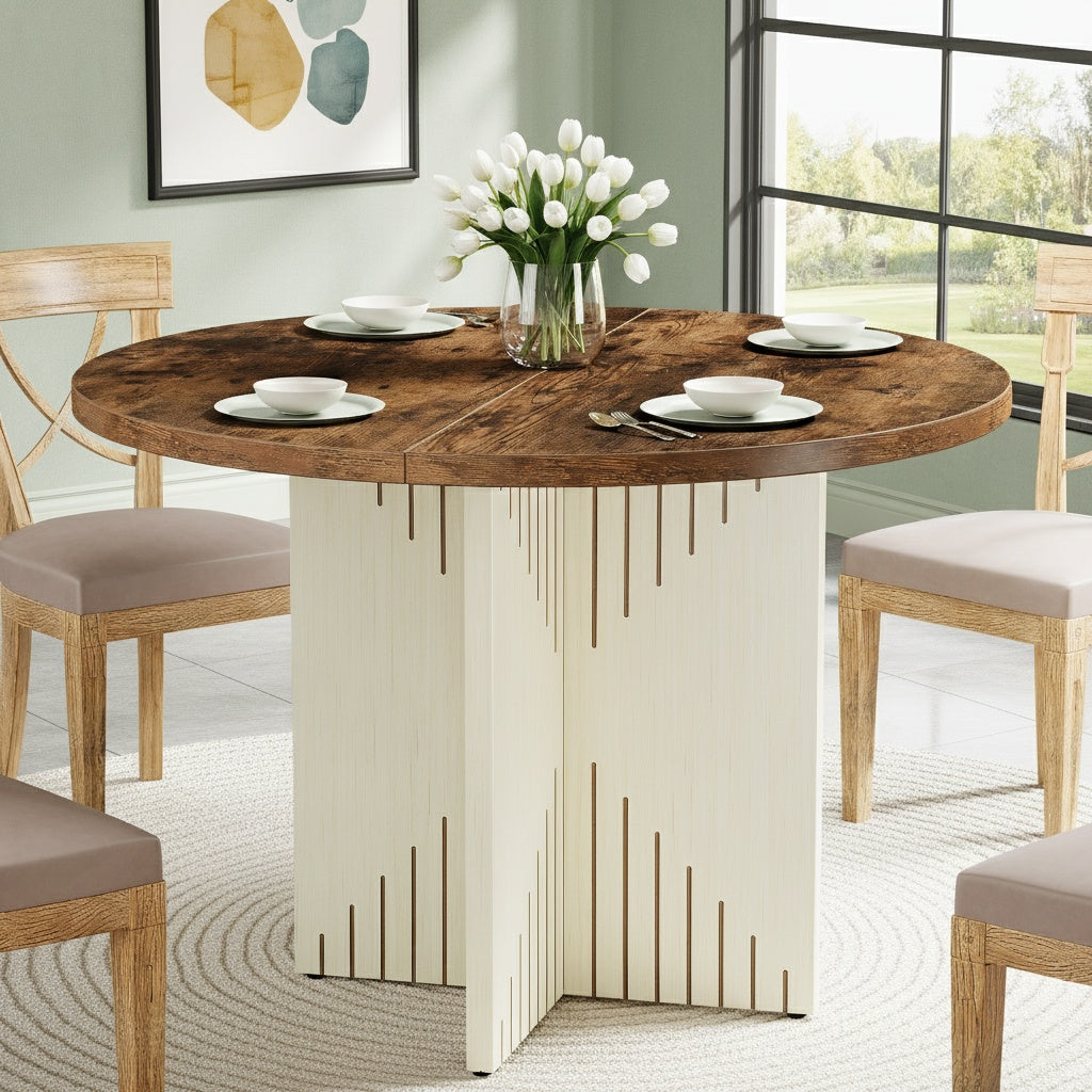 Eettafel – Ronde Tafel – Keukentafel – Diner Tafel – Ontbijttafel – Landelijk Design – Krasbestendig – Ø 100 cm