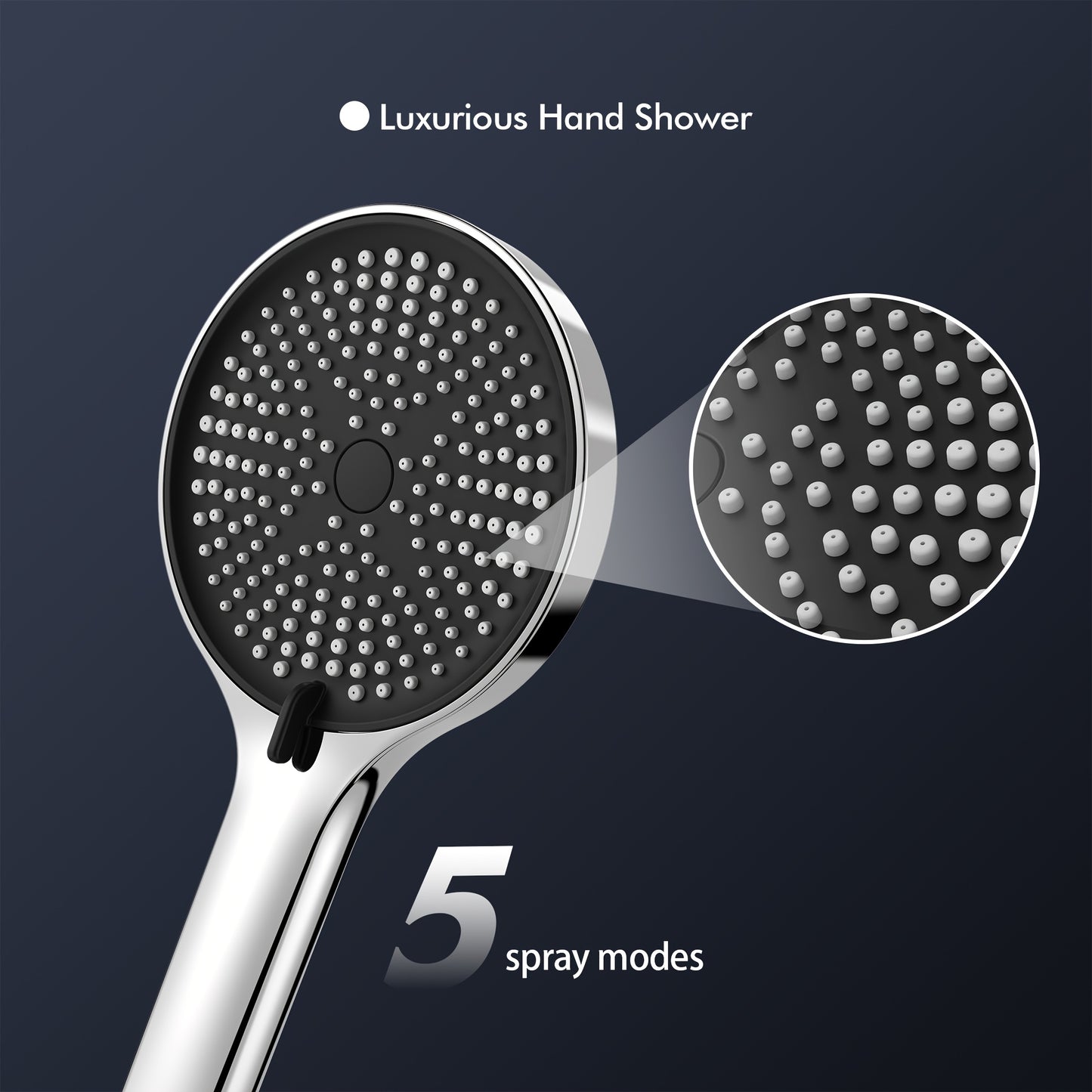 Doucheset – Douchegarnituur – Regendouche – Handdouche – Glijstang – Thermostatisch – Glazen Opbergrek 400mm – Watervaluitloop 95mm – 5 Functions – Chroom