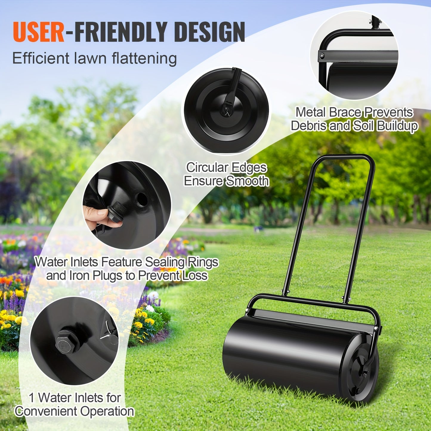 Grasmaaierroller – Gazonwals – Grasroller – Tuinwals – Bodemroller – 61 cm Breedte – 49,21 Liter Inhoud – Stalen Duurzaam Frame – Ergonomisch Handvat Met Draaiplug