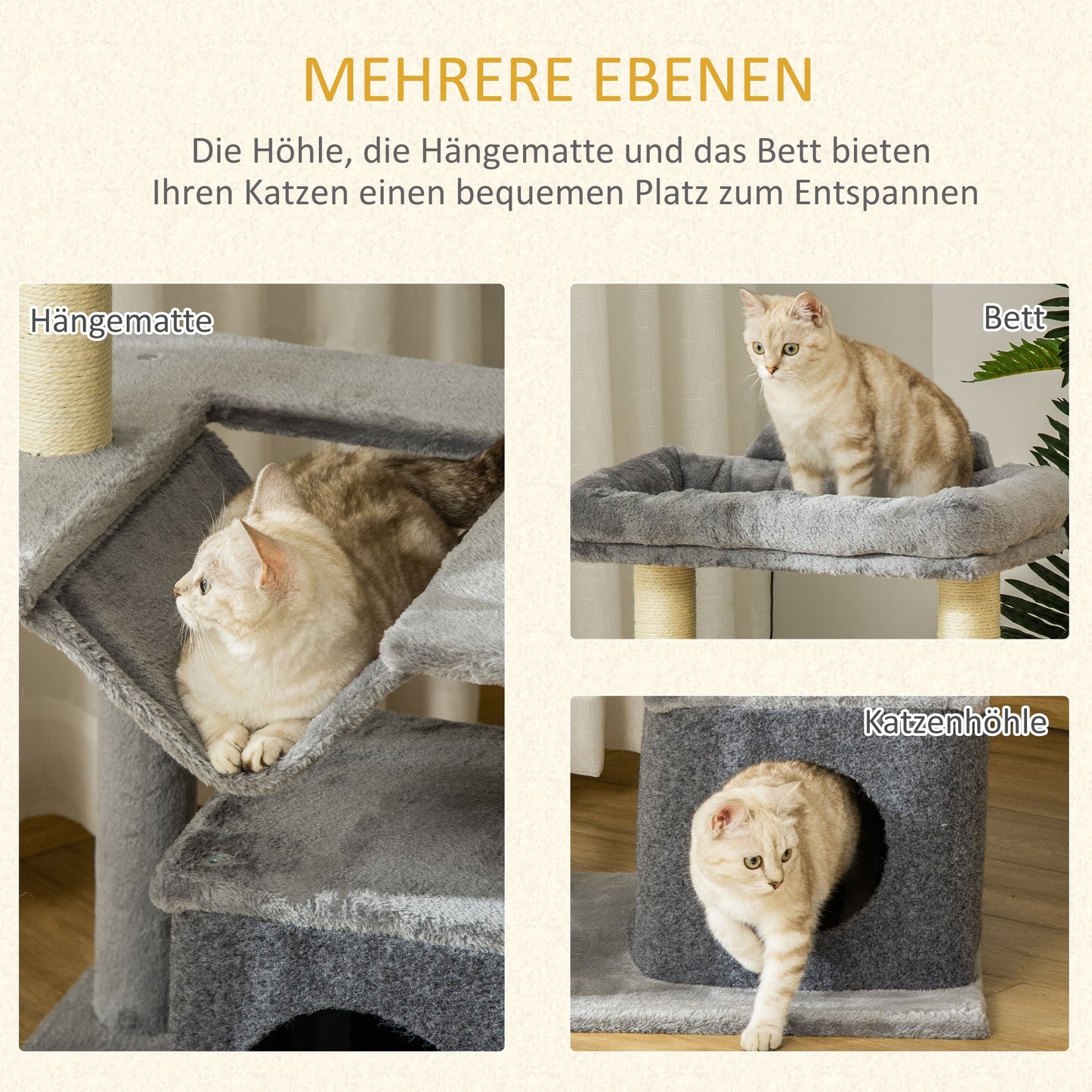 Krabpaal – Kattenboom – Krabmeubel – Krabton – Kattenhuis – Sisal Touw – 90 cm Hoog – Met Hangmat & Kattenhol