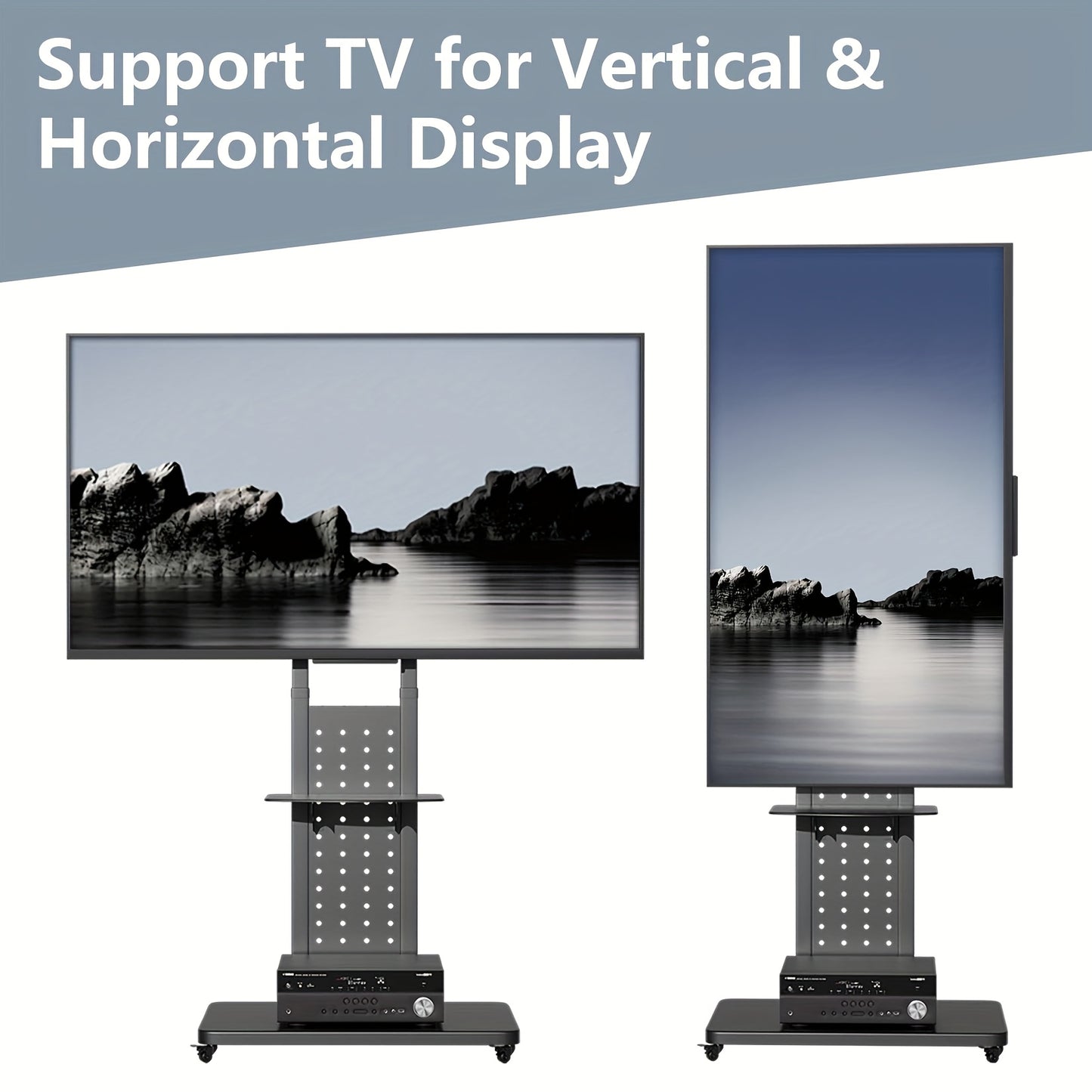 Mobiele TV-standaard – Verrijdbare TV-standaard – TV Trolley – Verstelbare TV-houder – VESA TV-meubel – Geschikt voor 32-65 inch – Zwart Staal – Verstelbare Hoogte 110-160 cm – Wielen met Remmen – Draagkracht 49,9 kg