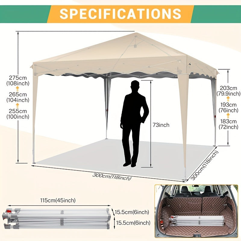 3×3m Instant Pop-Up Camping Tent with Hook & Loop Closure - Easy Setup Portable Outdoor Canopy Suitable for Picnic, Market Stall, Backyard - Lightweight Folding Tent for s &