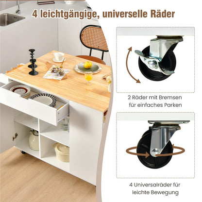 Mobiele Keukenkar – Keukentrolley – Keukenwagen – Serveerwagen – Keukenblok – Uitschuifbaar Werkblad – Veel Opbergruimte – Wit