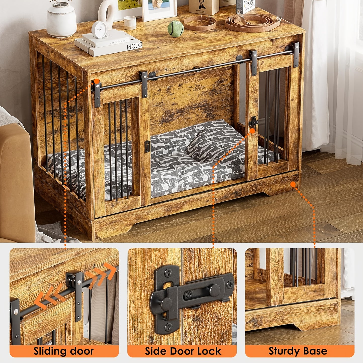 Houten Hondenbench – Hondenhok – Huisdier Bench – Hondenkooi – Dierenren – Oversized Met Vier Schuifdeuren – Ruime Binnenruimte Met Scheidingswand
