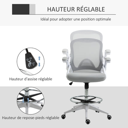 Bureaustoel – Office Chair – Werkstoel – Draaistoel – Bureaustoel Met Wieltjes – Verstelbare Hoogte – Ademend Mesh Grijs-Wit