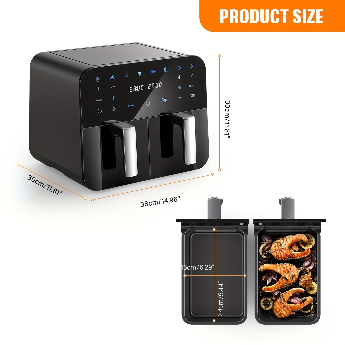 Airfryer – Heteluchtfriteuse – Gezond Frituren – Digitale Oven – Dubbele Mandjes – 10L Capaciteit – 2x 5L Mandjes – Touchscreen Met Verlichte Kijkvensters – Anti-aanbak Vaatwasserbestendig – Zwart