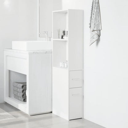 Badkamerkast – Badkamermeubel – Opbergkast – Kolomkast – Smal Kastje – Wieltjes – Hardhouten Materiaal – Lade En Bovenplank