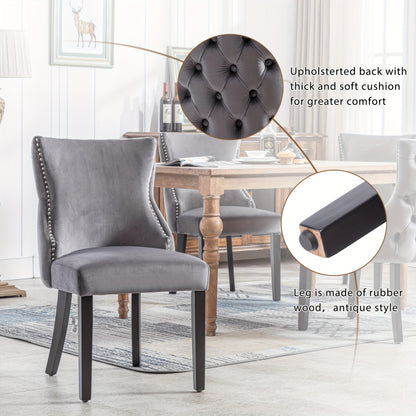 Dining Chair, Four-Legged Chair, Grey Velvet Dining Chair with Button Stitching for Absolute Comfort, Grey, Two Pieces, 50*45*91 Cm