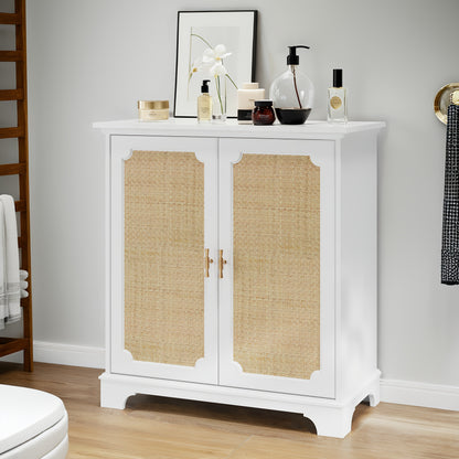 Bamboekast – Opbergkast – Kastje – Woonkamerkast – Halmeubel – Wit Bamboe – 2-Deurs Design – 3,2+ Kubieke Voet Opbergruimte – 68,5 cm Hoog – Duurzaam & Makkelijk te Monteren