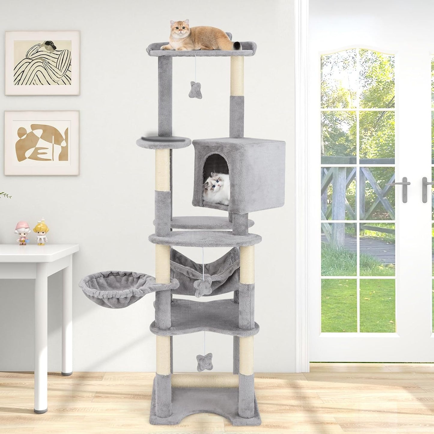 Krabpaal – Kattenkrabpaal – Kattenboom – Krabmeubel – Krabton – 176 cm Hoog – Stevig Hout & Sisal