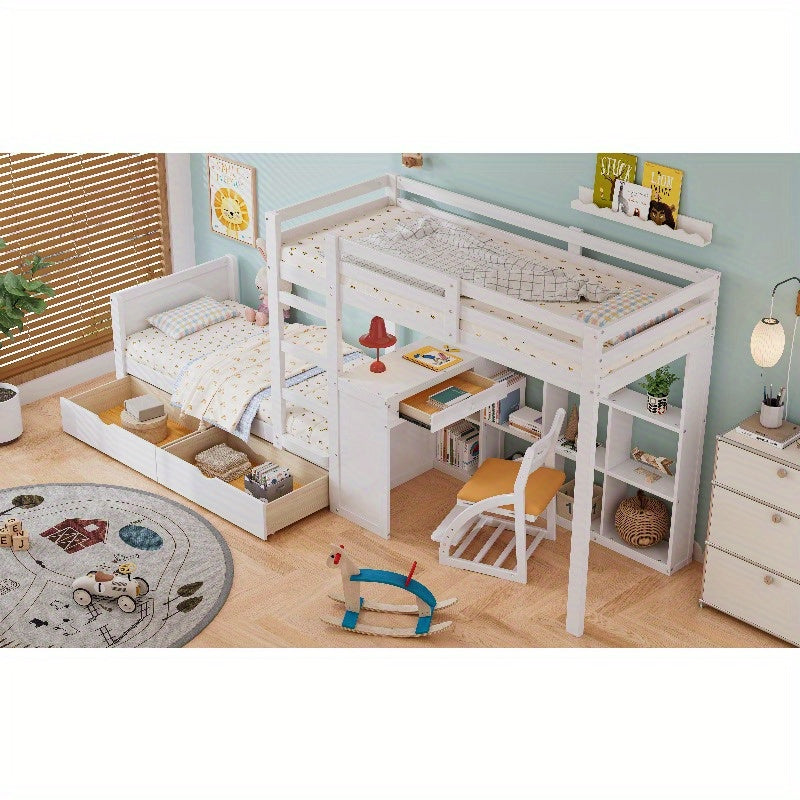 Bureaubed – Stapelbed – Kinderbed – Eenpersoonsbed – Slaapbank – Modern Design – Stevig Metalen Frame Met Bekleed Hoofdeinde – 90x200 cm