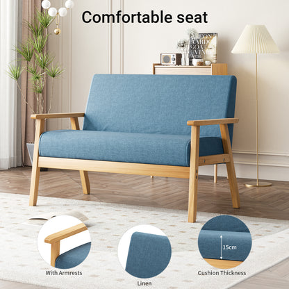 Bankstel – 2-Zitsbank – Sofa – Zitbank – Slaapbank – Linnen Bekleding – Massief Houten Frame – Comfortabel Zitten – Lichtbeige