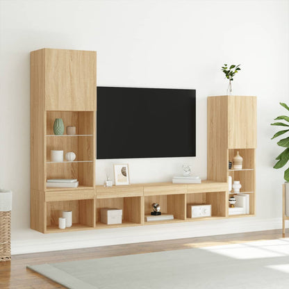 TV Wandmeubel – TV Kast – TV Meubel – Zwevend Meubel – Opbergmeubel – Sonoma Eiken – RGB LED Verlichting – Ruimtebesparend Design