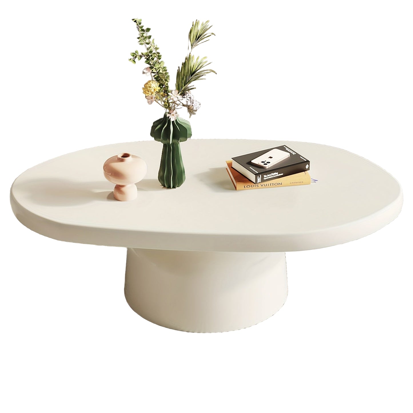 Ovale Salontafel – Moderne Tafel – Coffee Table – Woonkamermeubel – Bijzettafel – Milky White Afwerking – Ruimtebesparend Ontwerp – Duurzaam Hardhout