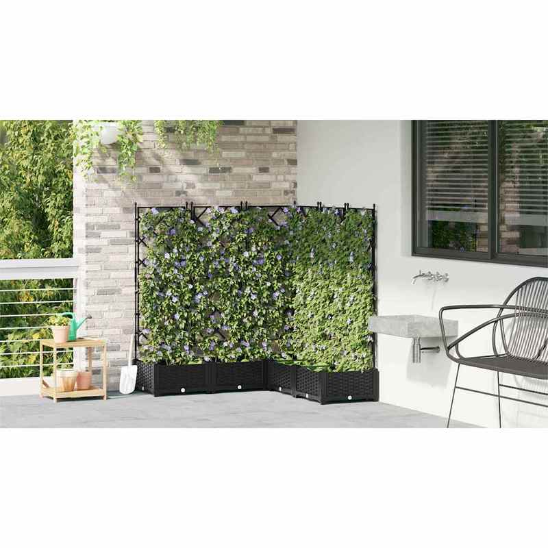 Verhoogde Plantenbak – Tuinbak – Bloembak – Balkonbak – Plantenbak Met Klimplantrek – Zwart – 120x120x125,5 cm – Duurzaam Synthetisch Kunststof – Met Drainage