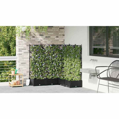 Verhoogde Plantenbak – Tuinbak – Bloembak – Balkonbak – Plantenbak Met Klimplantrek – Zwart – 120x120x125,5 cm – Duurzaam Synthetisch Kunststof – Met Drainage