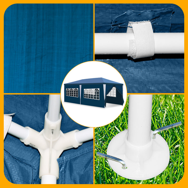 Partytent – Paviljoen – Feesttent – Tuinentent – Opvouwbare Tent – 3x6 Meter – Waterdicht PE Doek – Met Afneembare Zijwanden - Blauw