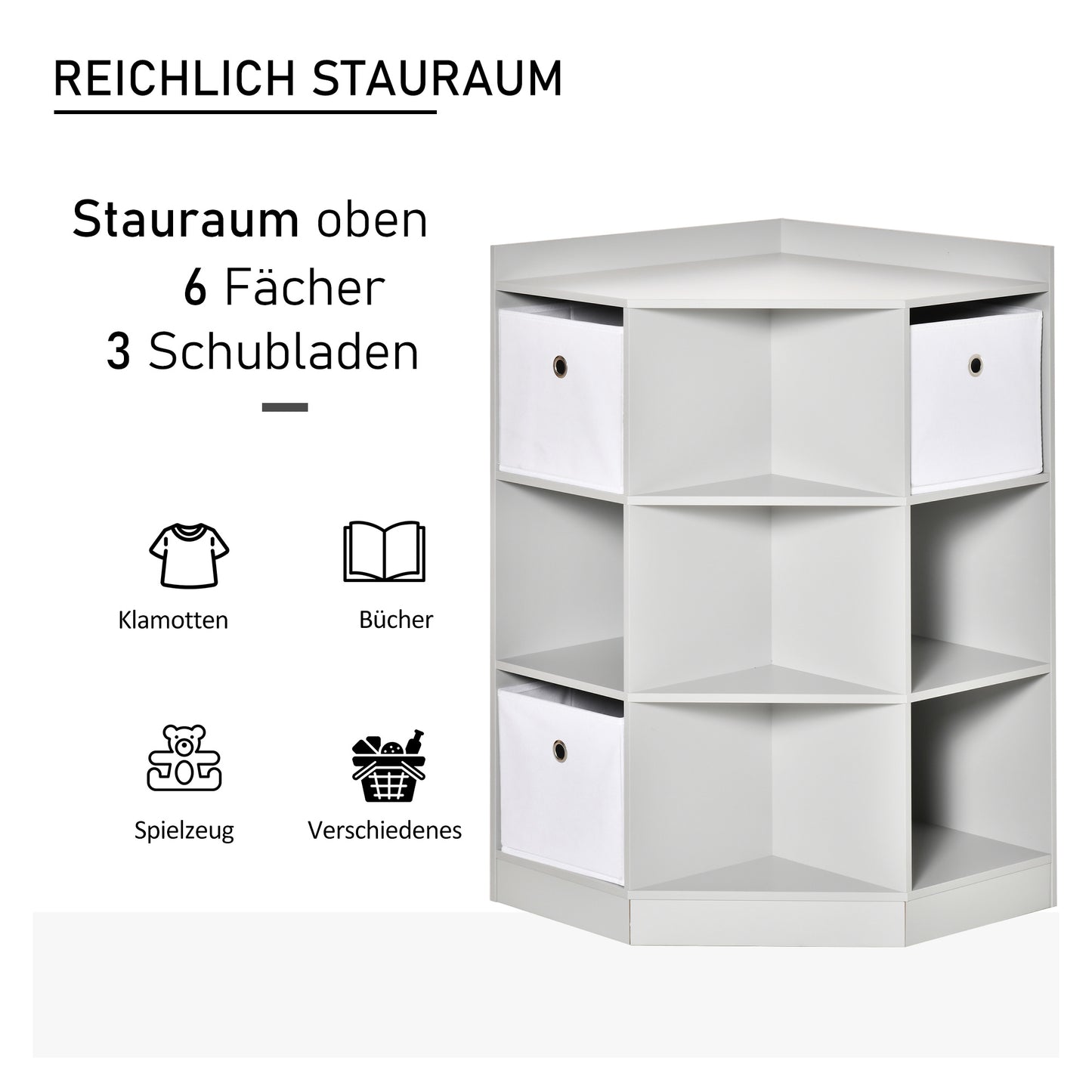 Kids' Storage Shelf with 3 Felt Drawers, MDF, Tilt-Proof, Gray
