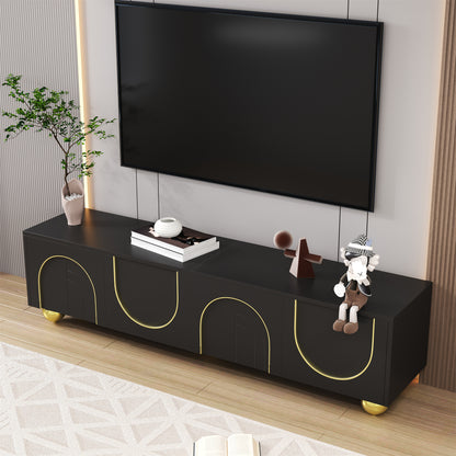 TV Lowboard – TV Meubel – Sideboard – Mediakast – Opbergkast – Modern Design – Zwart Met Gouden Details – 170x38x44 cm – Push-Open Deuren