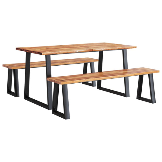Hoekbank Zithoek Loungeset Bankcombinatie Eettafelset – 160 cm Acaciahout – Natuurlijke Rand – Stabiel Gepoedercoat Stalen Frame
