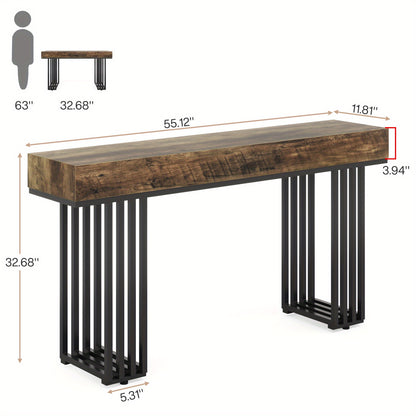 Consoletafel – Haltafel – Entreetafel – Foyertafel – Gangtafel – Modern Metaal Frame – Bruine Houtstructuur – Compact 80 cm Diameter