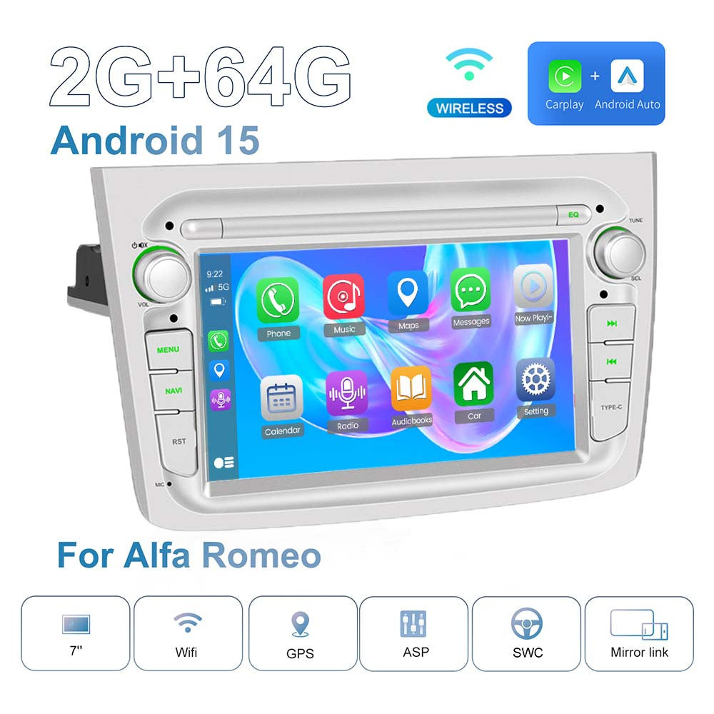 7-inch Autoradio – Android Car Multimedia Systeem – Touchscreen Headunit – Draadloze CarPlay – Android Auto – 2 GB RAM 64 GB Opslag – Achteruitrijcamera Ondersteuning – Stuurwielbediening Compatible