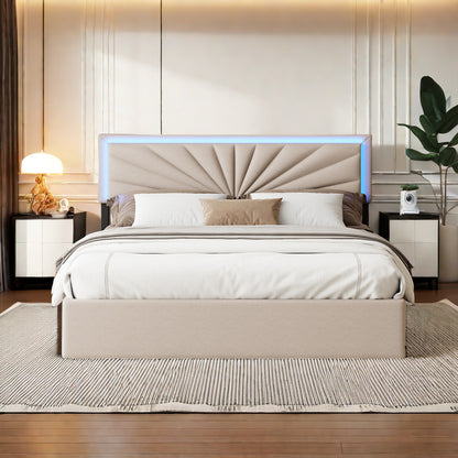 Bedframe – Gestoffeerd Bed – Tweepersoonsbed – Slaapbank – Opbergbed – 160 x 200 cm – LED-verlichting – 4 Grote Laden