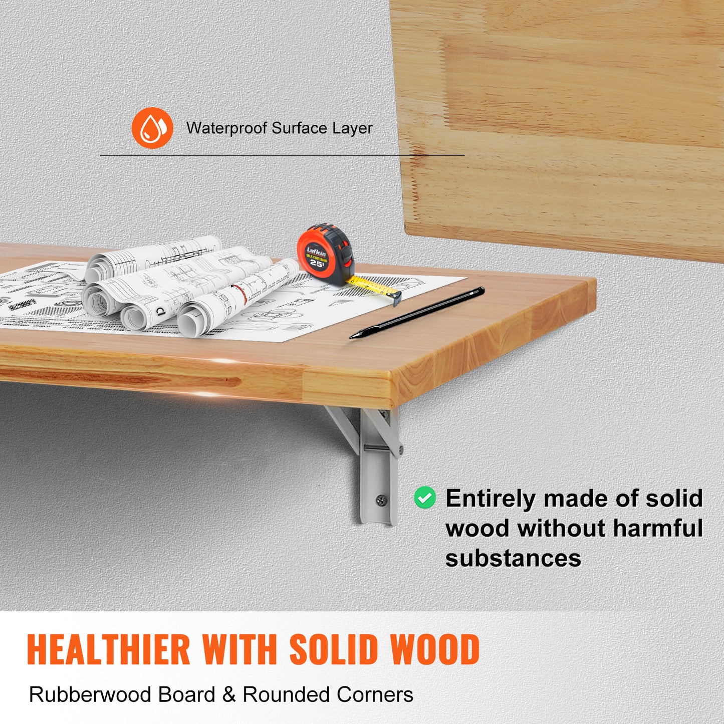 Vouwtafel – Klaptafel – Inklapbare Tafel – Wandbureau – Wandtafel – Rubberwood Hout – Draagkracht 225 kg – Slow-Close System