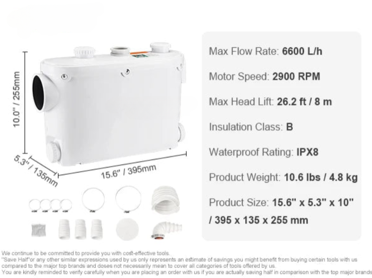 Dompelpomp - Rioolpomp - 500W - 2900 TPM - 6600L/u Debiet - IPX8 - voor het oppompen van water uit zwembaden, kelders en hot tubs - Wit - QUORE