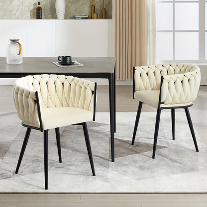 Eetkamerstoelen – Keukenstoelen – Stoelen – Kuipstoelen – Set van 2 – Beige Velvet – Met Metalen Kruispoten – Ergonomisch Met Armleuningen