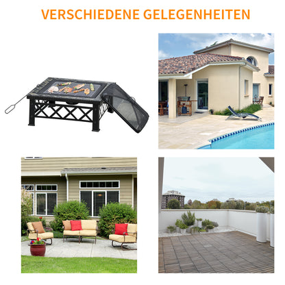 3-in-1 Vuurschaal – Vuurkorf – Vuurmand – Tuinhaard – BBQ Grill – Zwart Gelakt Staal – Tot 500°C Hittebestendig