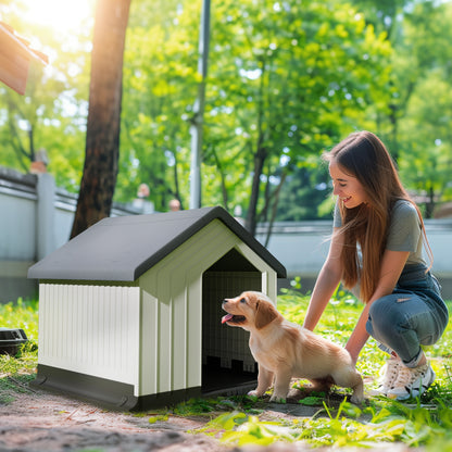 Buitenspeelplaats Hondenhok – Hondenkennel – Buitenkennel – Kunststof Hondenhok – Kleine Hond Kennel – Waterbestendig Kunststof – Ventilatievenster – 62x61x60 cm – Eenvoudige Montage – Grijs