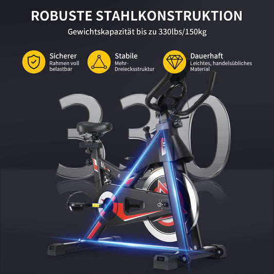 Hometrainer – Fitnessfiets – Spinbike – Exercycle – Indoor Bike – Stil Belt-Driven Systeem – 150 kg Draagvermogen