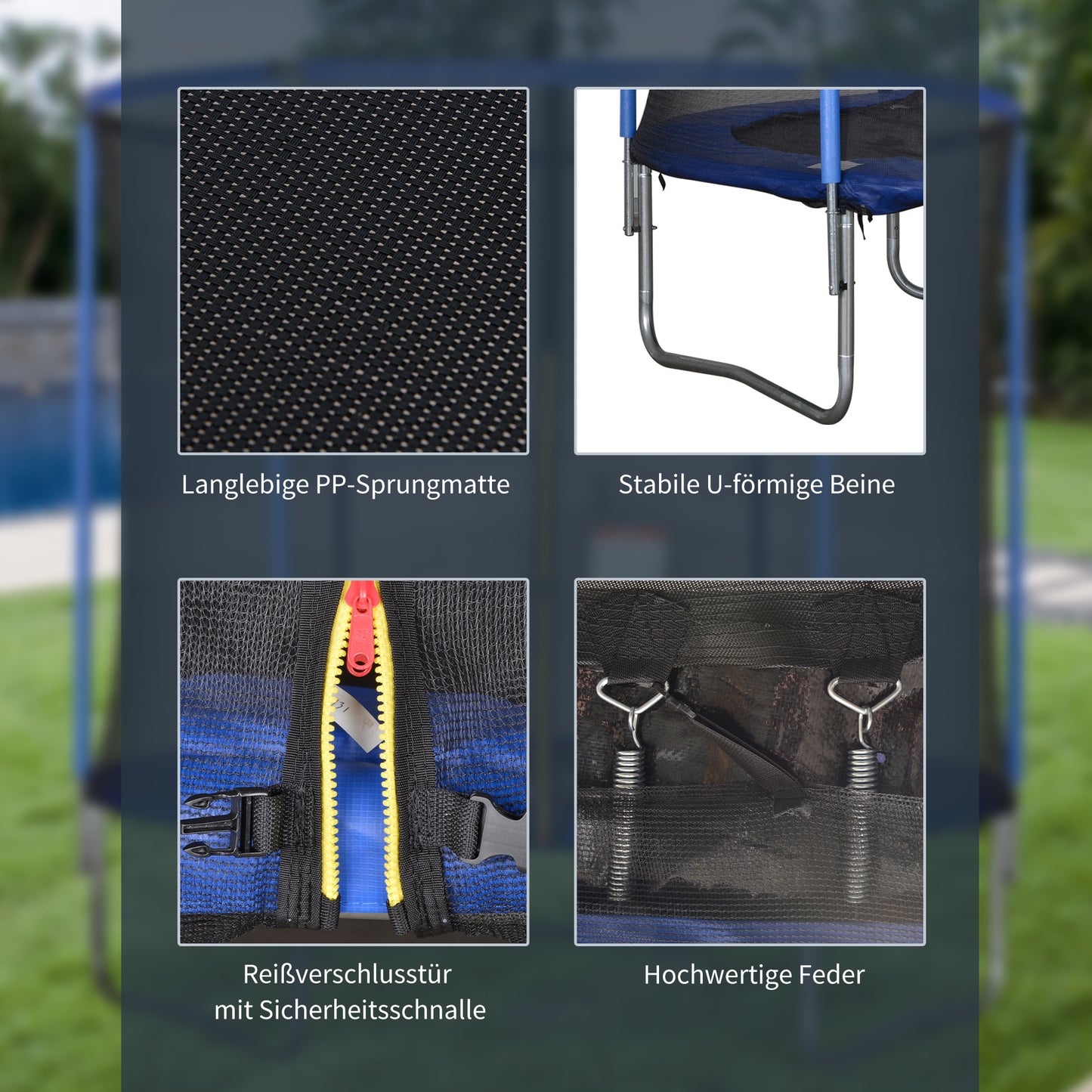 Trampoline – Springkussen – Fitness Trampoline – Tuin Trampoline – Binnen Trampoline – Veiligheidsnet Rondom – Draagvermogen 113,6 Kg – Ø244 x 240 Cm Steel Blue & Zwart