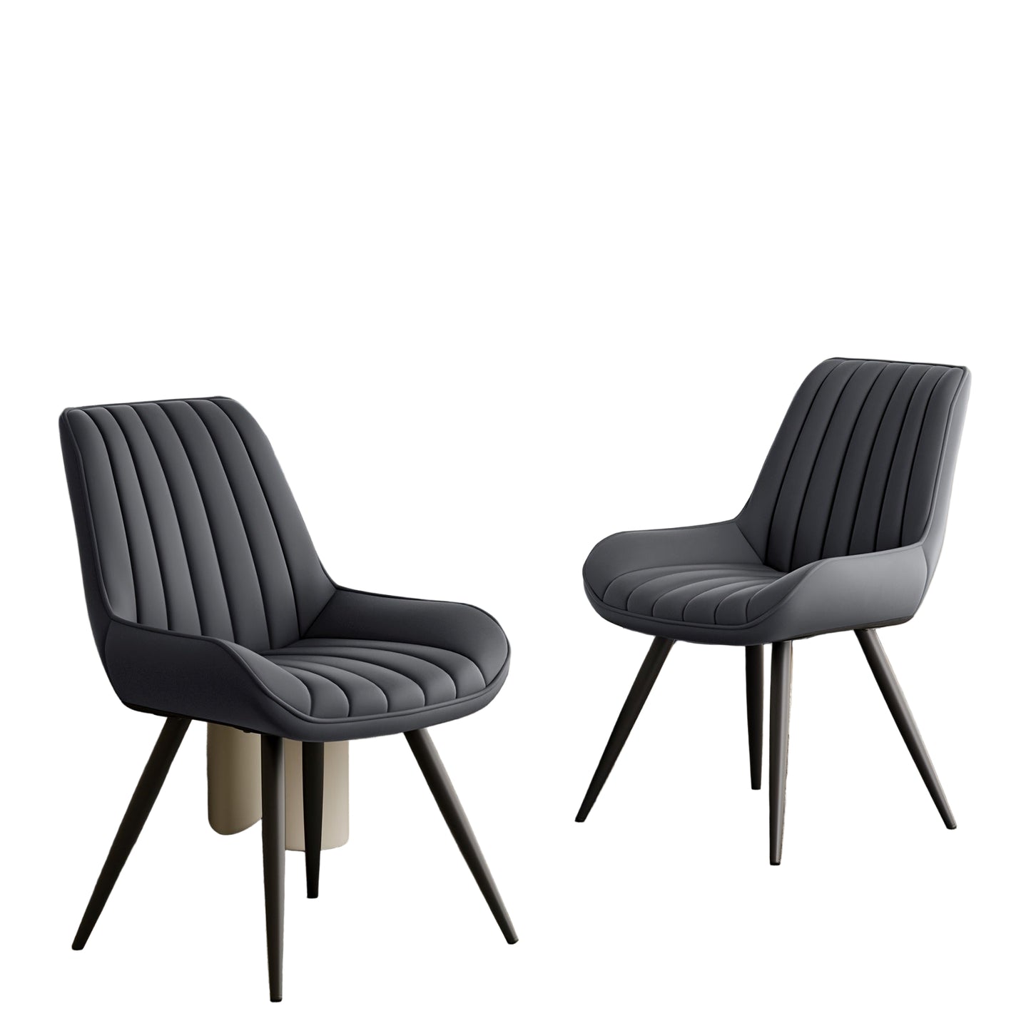 Eetkamerstoel – Loungestoel – Armstoel – Bureaustoel – Huiskamerstoel – Ergonomisch Design – Kunstleren Bekleding – Set van 2 – Donkergrijs