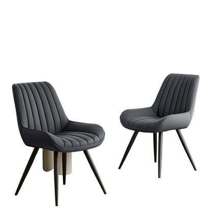 Eetkamerstoel – Loungestoel – Armstoel – Bureaustoel – Huiskamerstoel – Ergonomisch Design – Kunstleren Bekleding – Set van 2 – Donkergrijs