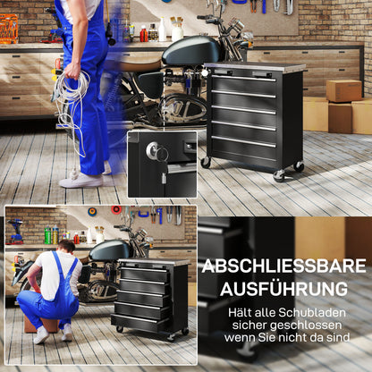 Gereedschapswagen – Werkplaatswagen – Tool Cabinet – Rolling Toolbox – Gereedschapskar – 5 Ruime Laden – Robuust Stalen Frame – Zwenkwielen Met Remfunctie